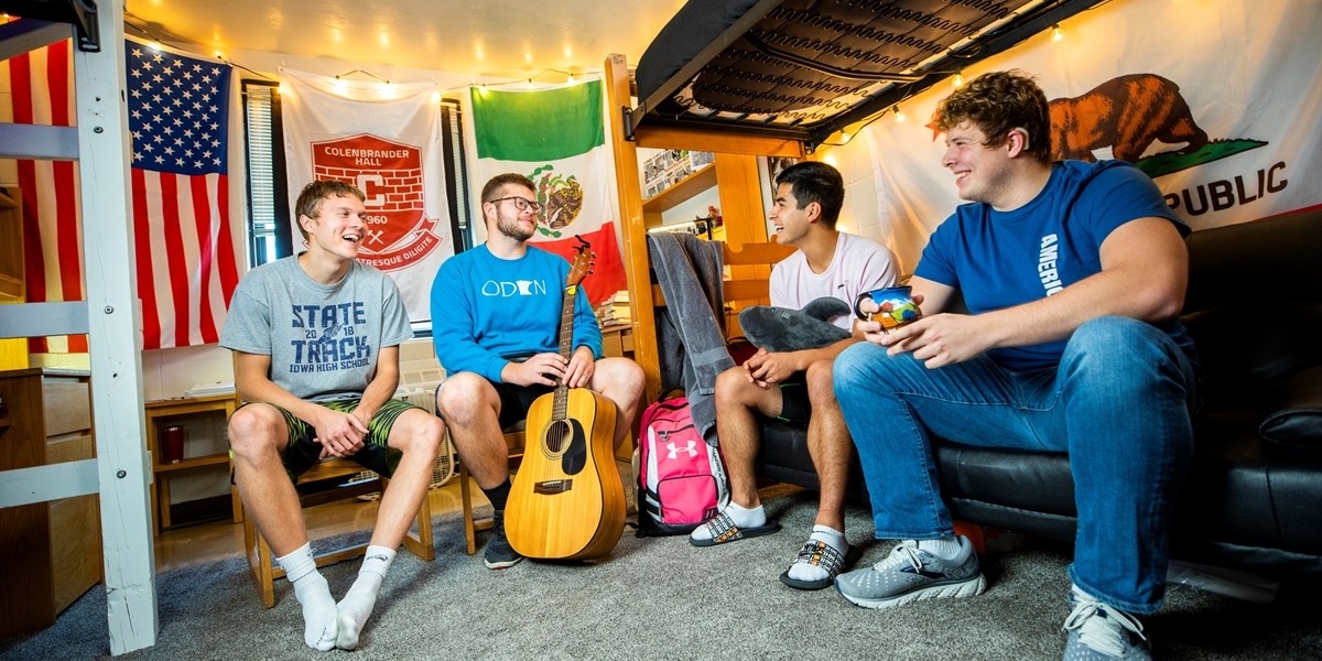 Colenbrander Hall residents talking in a dorm room