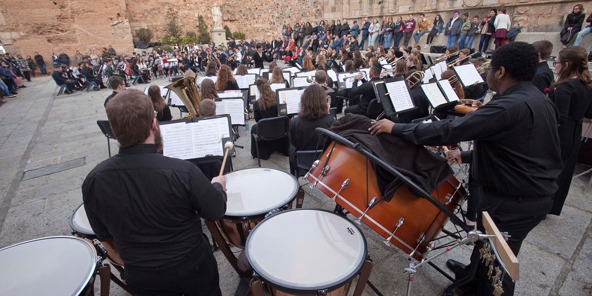 Members of the Symphonic Band perform in Spain during their spring tour.