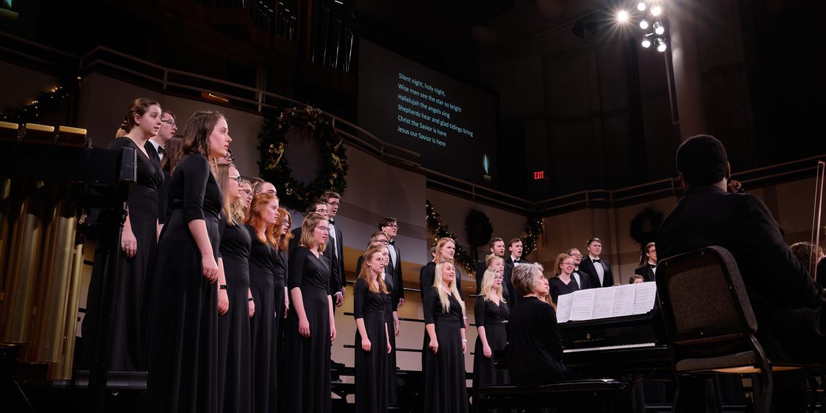 Northwestern's A cappella Choir sings during Christmas Vespers in Christ Chapel.