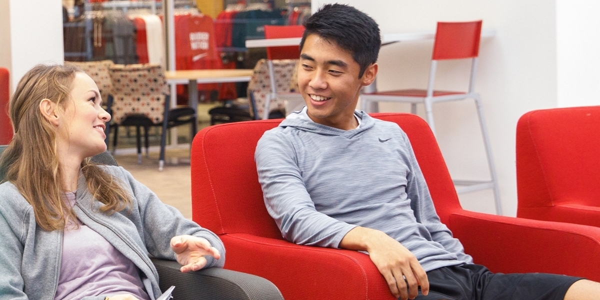 Students talking in the Rowenhorst Student Center