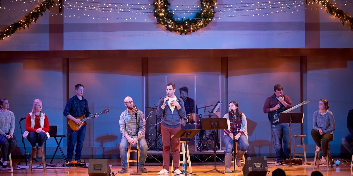 Northwestern worship arts students and faculty lead during a chapel service.