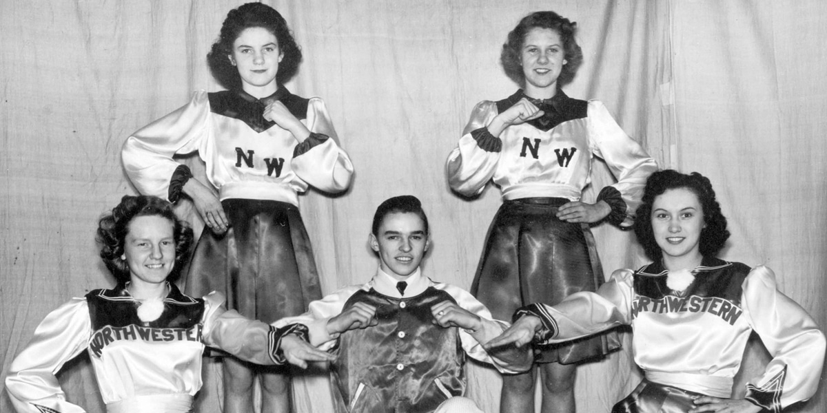 An archived photo of Northwestern's cheerleaders from 1942.