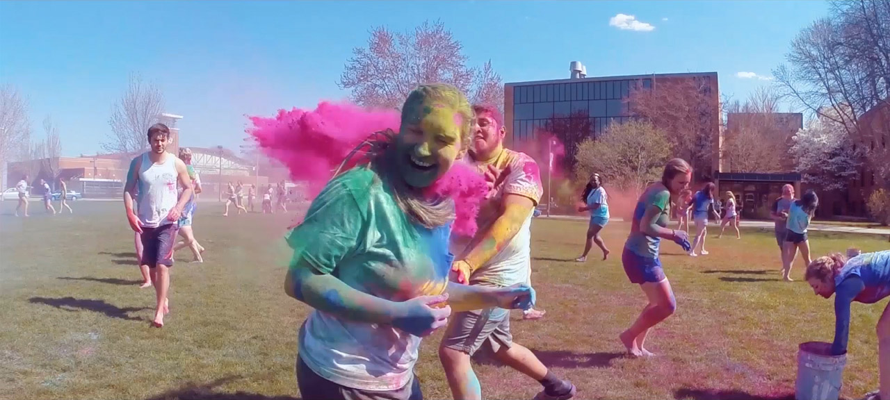 students participating in holi festival of colors