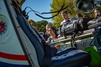 Northwestern nursing students touring a helicopter on Northwestern's campus